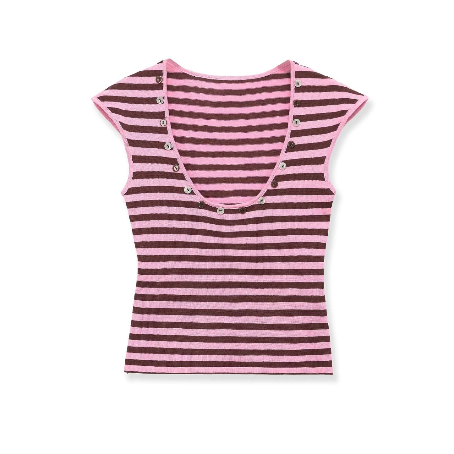 Striped breasted top+mini skirt set