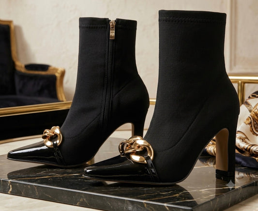 Herbst und Winter neue kurze Stiefel Damen Spitz High Heel dicker Absatz mittleres Volumen Martin Stiefel große Größen Stiefel