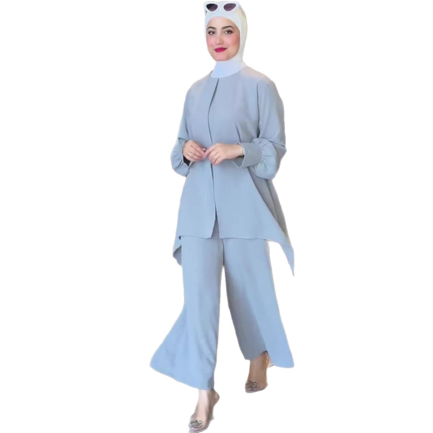 ComfortableCasual Autumn Solid Color Waist-Cinching Long Sleeve Batwing Top Set
